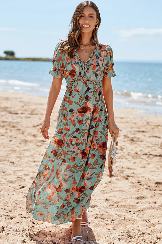 flowy dresses south africa Elegant V-neck Chiffon Flowy Maxi Dress Likemychoice