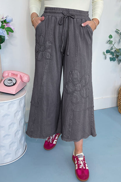 Flower Patch Mineral Washed Terry Knit Cropped Wide Leg Pants