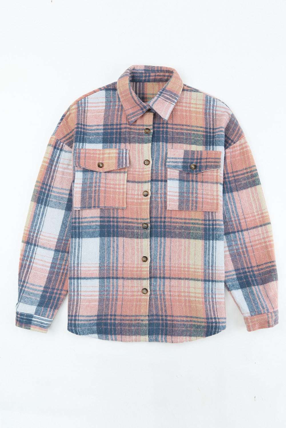 Pink Plaid Flap Pockets Shacket