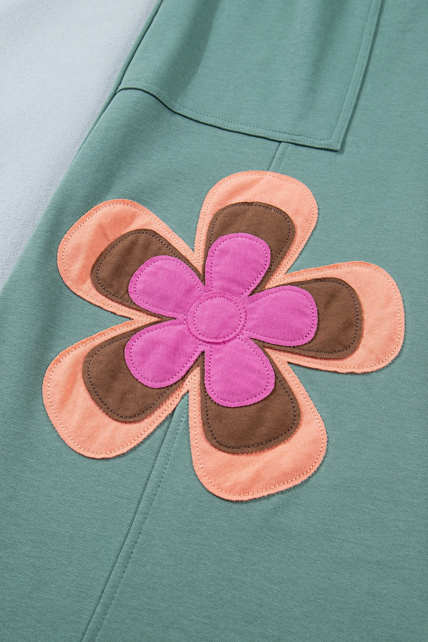 Color Block Flower Patchwork Drawstring Contrasted Elastic Waist Wide Leg Pants