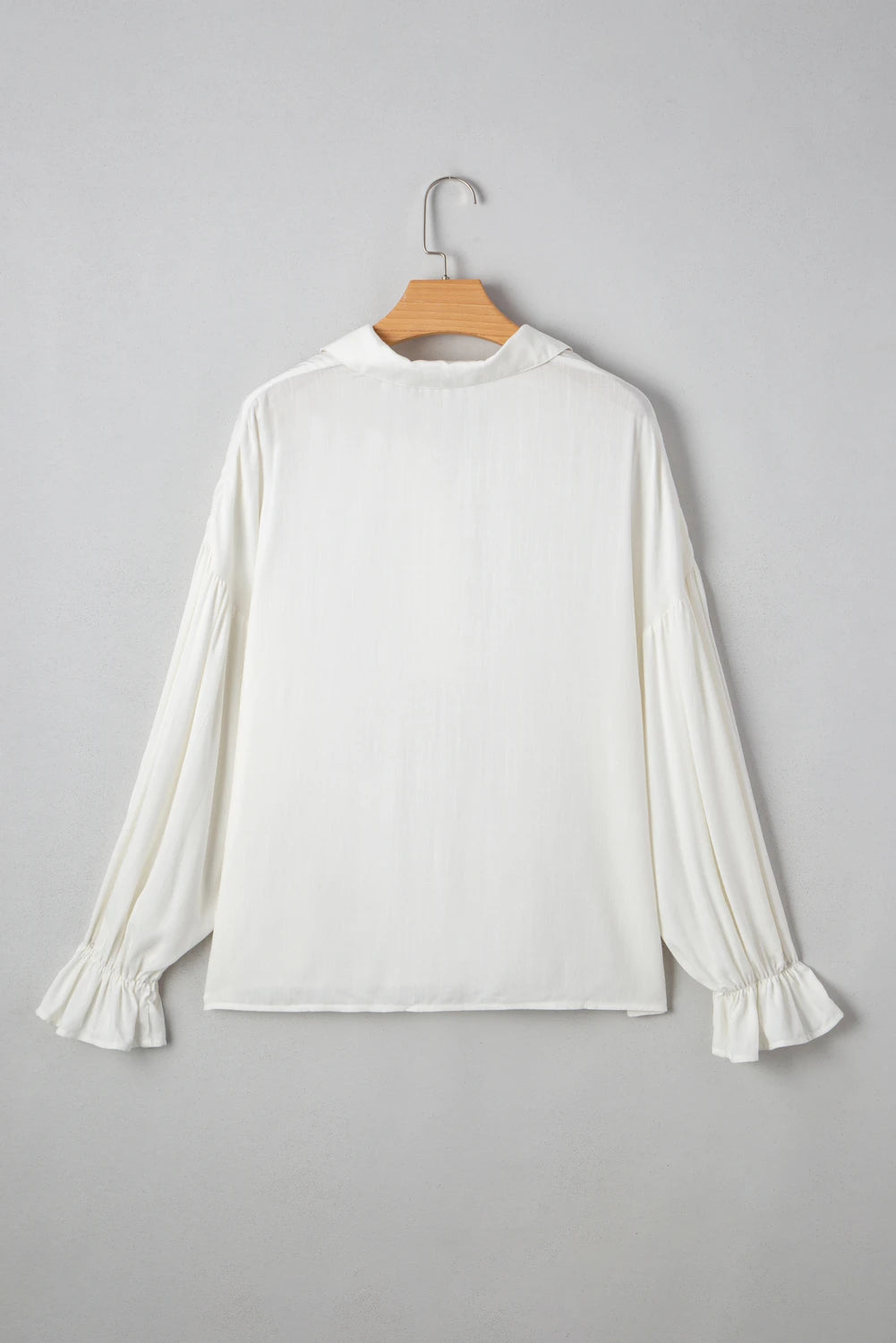 White Ruffle Elastic Cuffs Puffy Long Sleeve Button Down Shirt