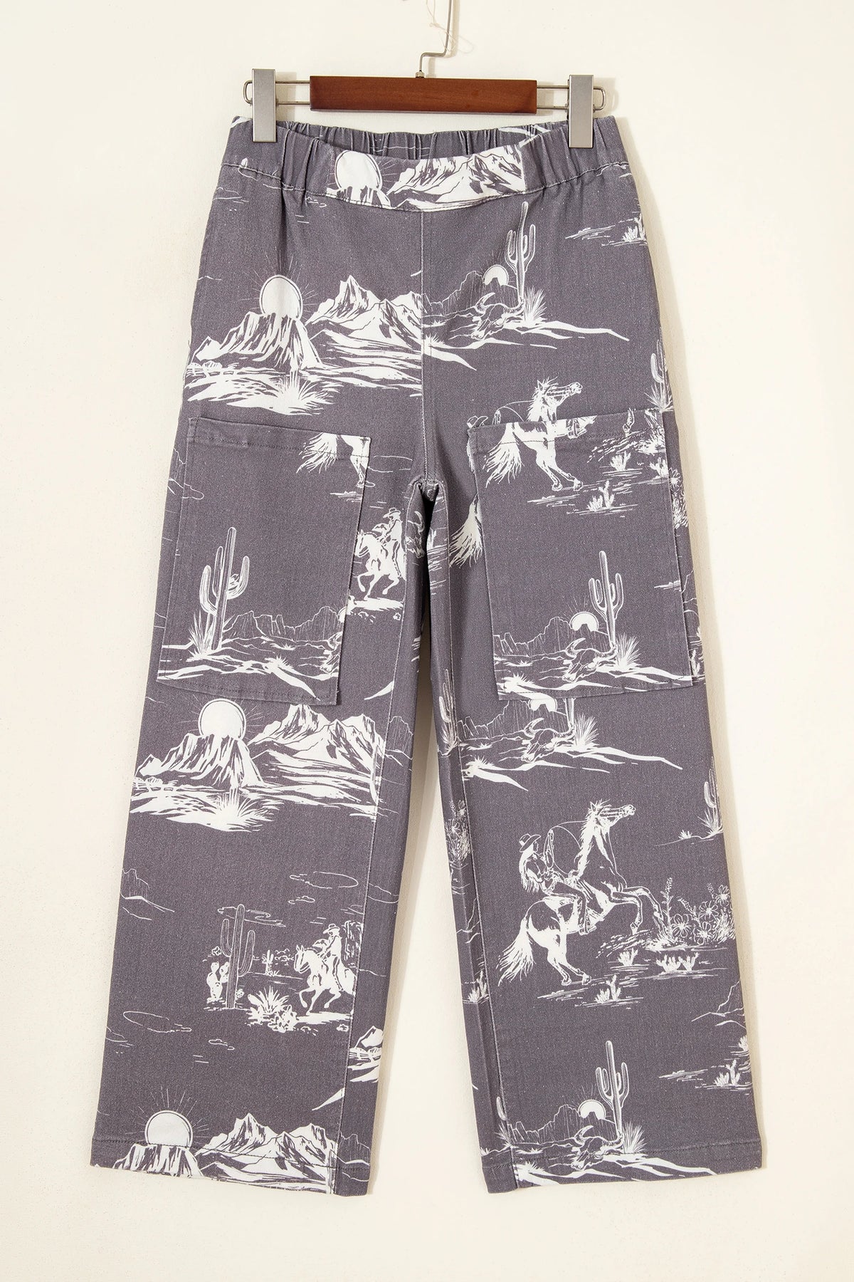 Gray Wild West Riding Vintage Printed Shift Jeans