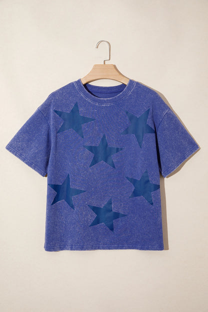 Star Printed Mineral Wash T Shirt
