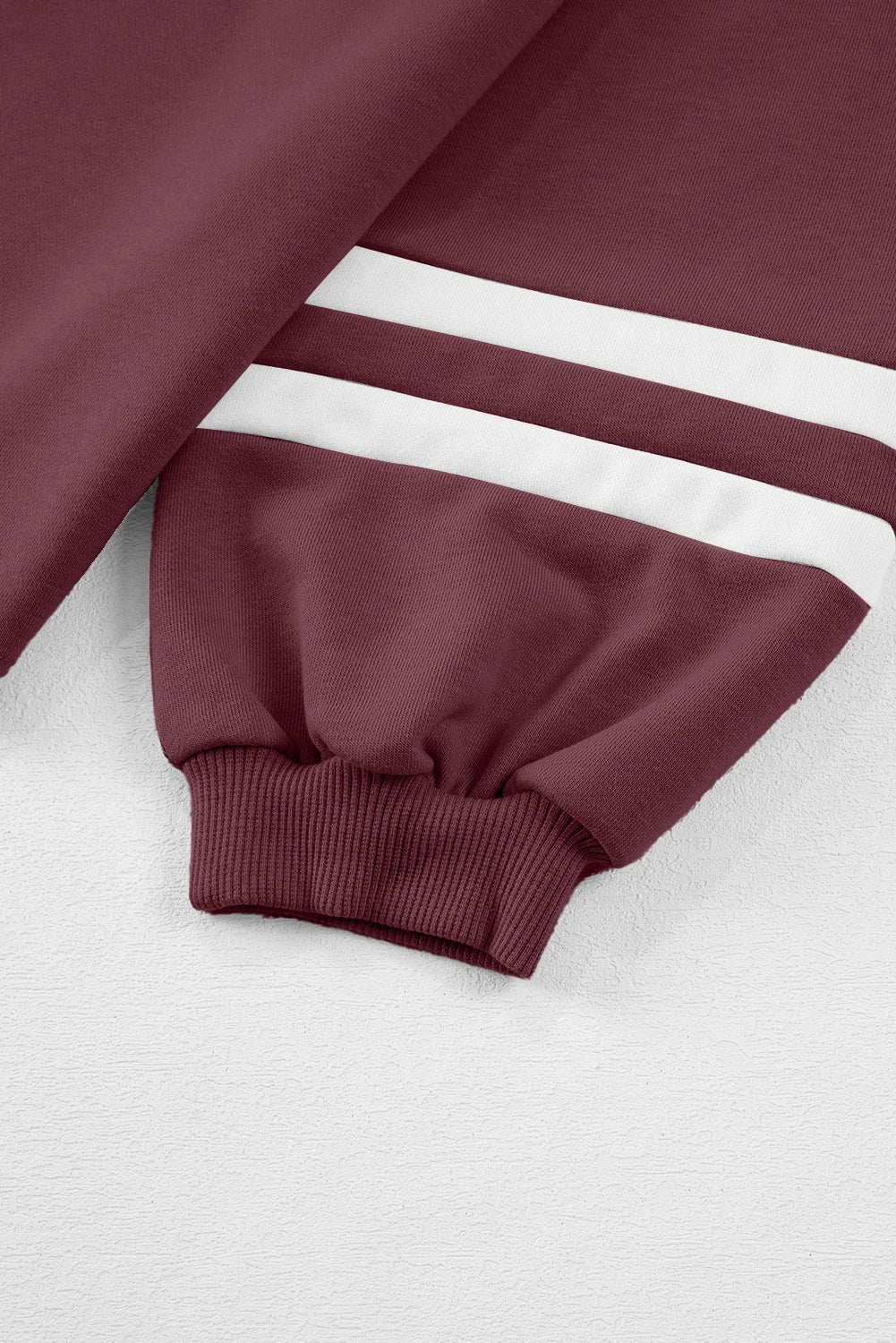 Mineral Red Varsity Stripe Patchwork Puff Sleeve Pullover Drawstring Wide Leg Pant Set