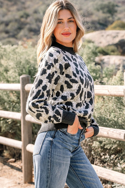 Carbon Grey Leopard Drop Shoulder Baggy Sweater