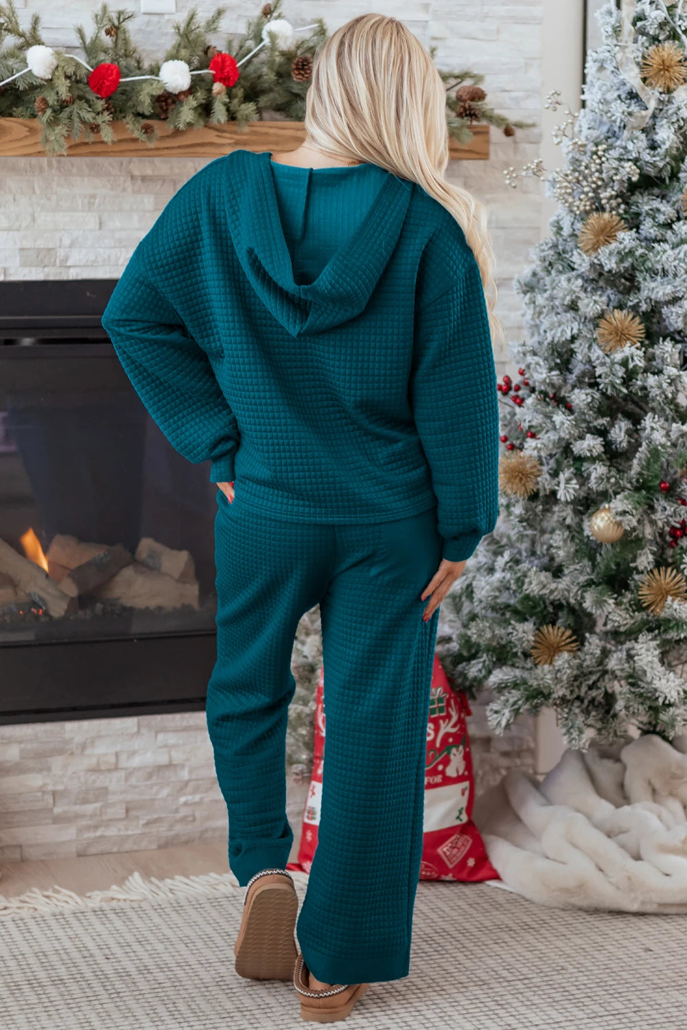 Skobeloff Waffled Textured Raw Edge Patchwork 2pcs Loose Pant Set