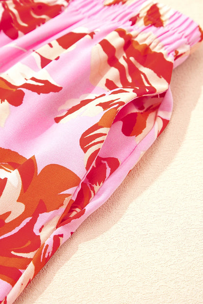 Bohemian Floral Print Tiered Maxi Skirt with Split