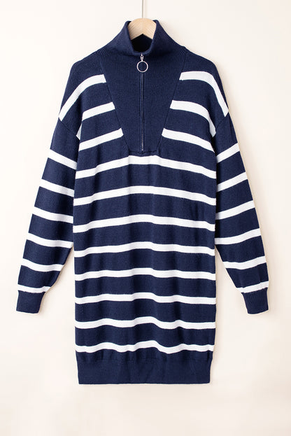 O-ring Zip Collared Loose Sweater Mini Dress