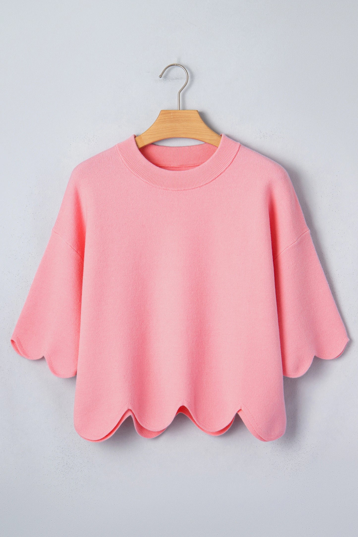 Scalloped Hem 3/4 Sleeve Sweater Top