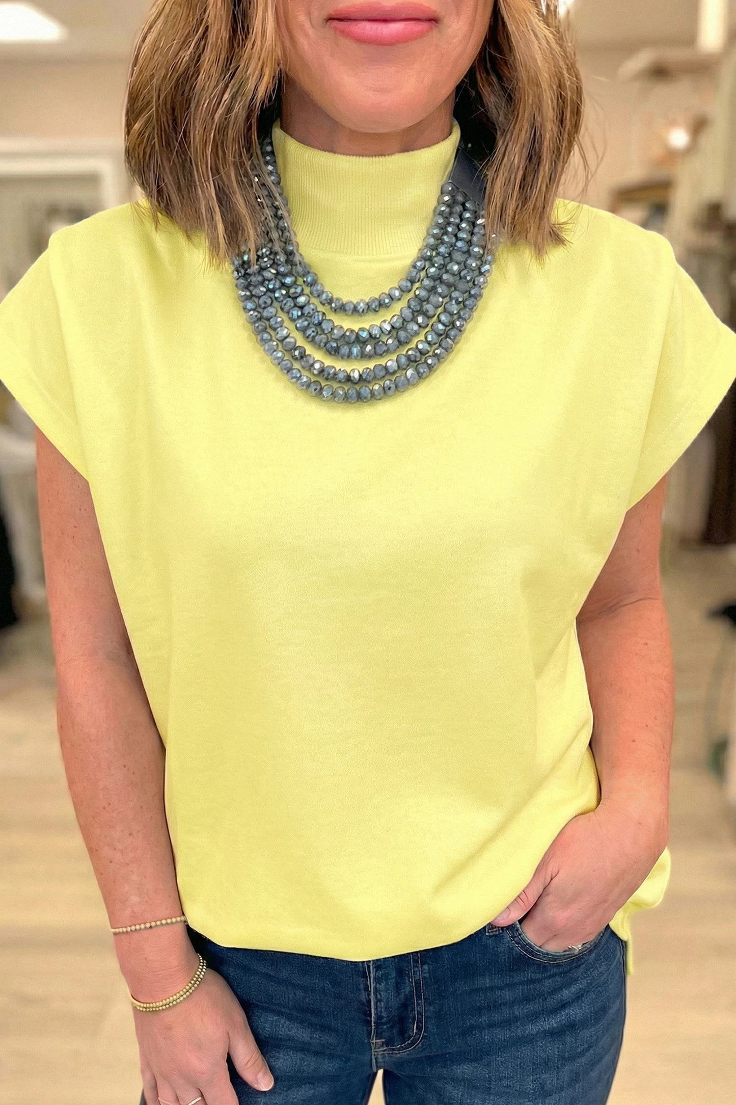 Solid Color High Neck Cap Sleeve Loose Top