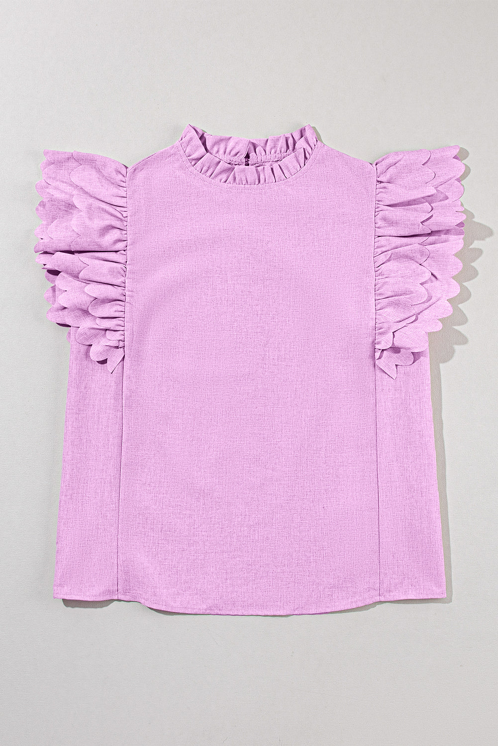 Solid Color Scalloped Ruffle Sleeve Top