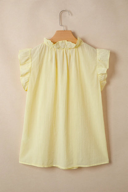 Yellow Cream V Neck Ruffle Trim Sleeveless Shift Top
