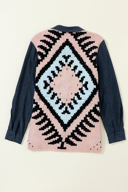 Blue Corduroy Cinched Aztec Back Jacket