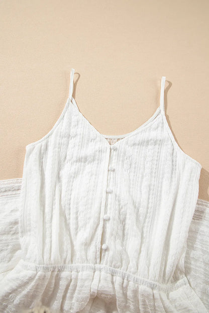 White Lace Spaghetti Strap V Neck Loose Fit Romper