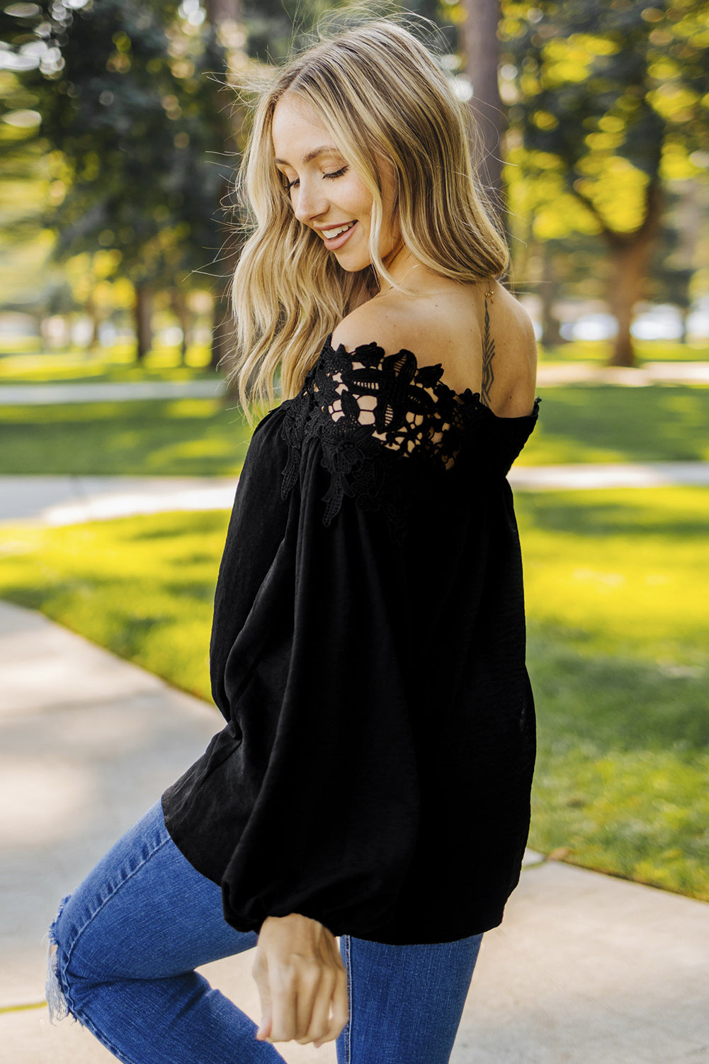 Black Blooming Lace Off The Shoulder Top