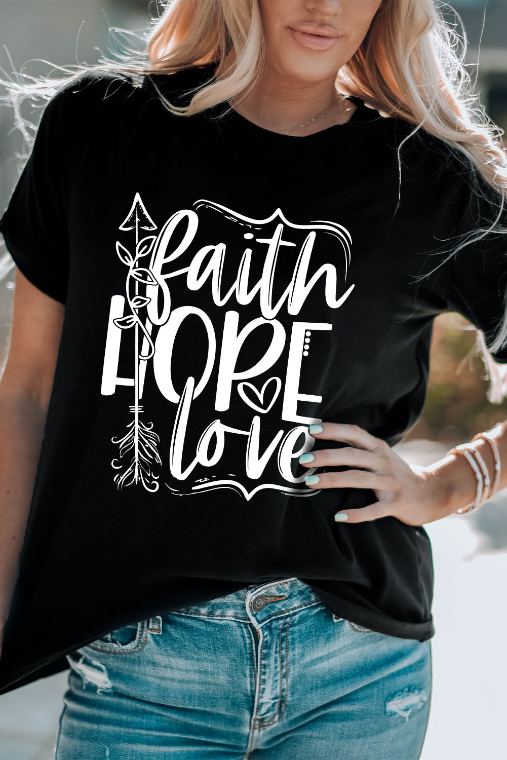 Black Faith Hope Love Graphic T Shirt