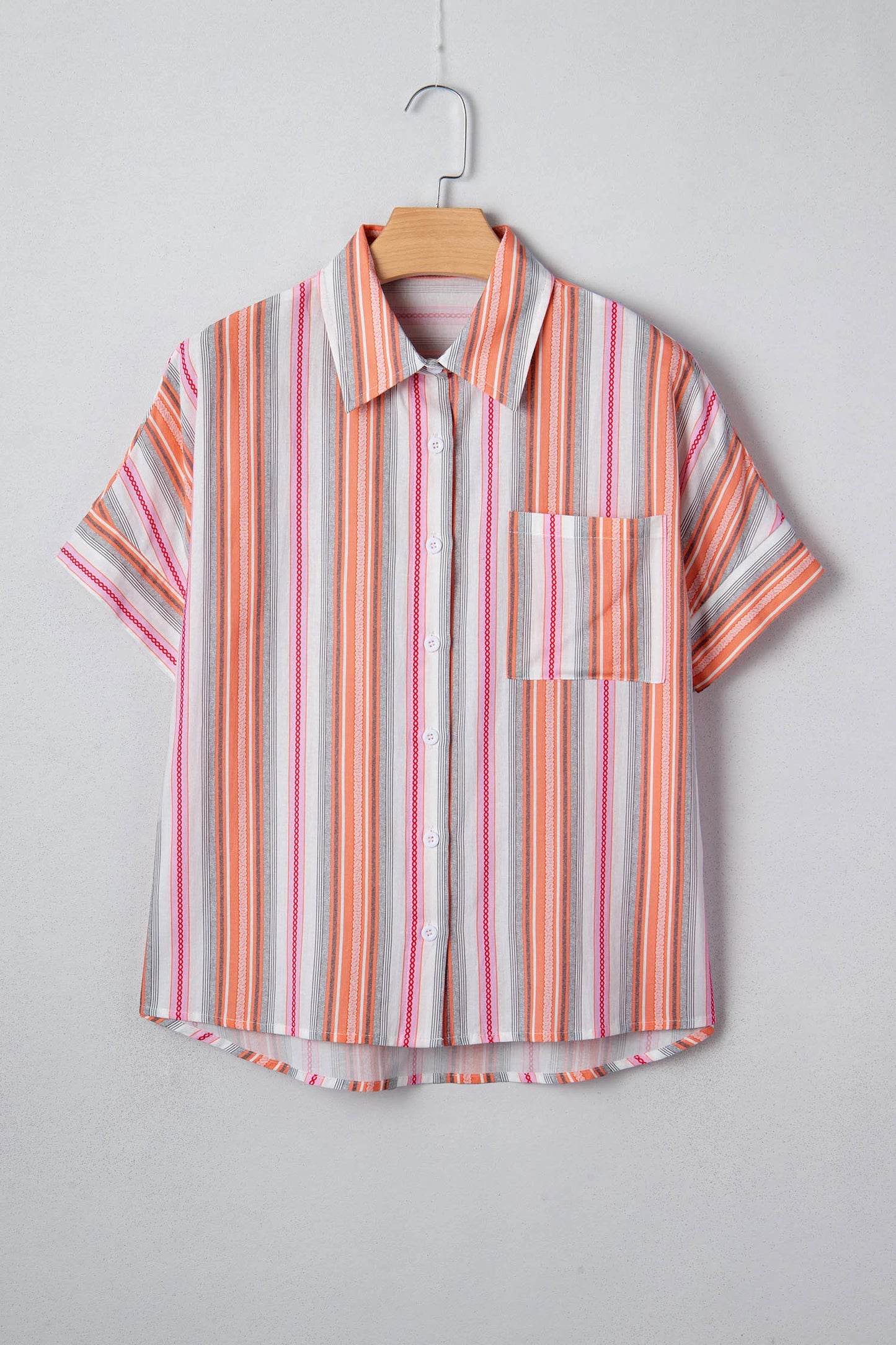Pink Stripe Button up Short Sleeve Shirt