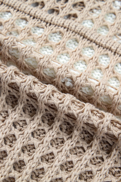 Star Pattern Crochet Hooded Drawstring Sweater
