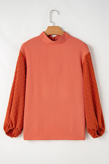 Swiss Dot Balloon Sleeve Loose Blouse