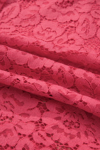 Coral Floral Lace Overlay Zip Up V Neck Smocked Waist Sleeveless Dress