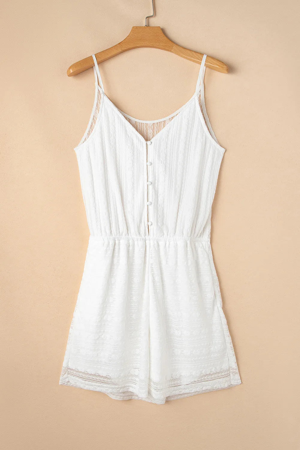 White Lace Spaghetti Strap V Neck Loose Fit Romper