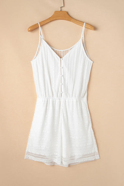 White Lace Spaghetti Strap V Neck Loose Fit Romper
