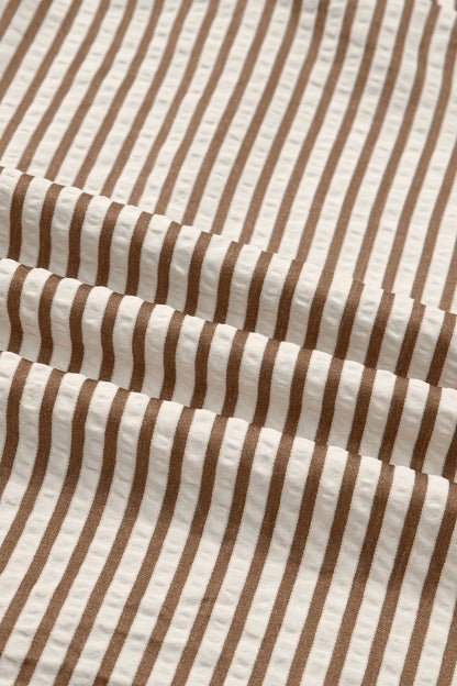 Brown Stripe Leopard Patchwork Long Sleeve Shirt