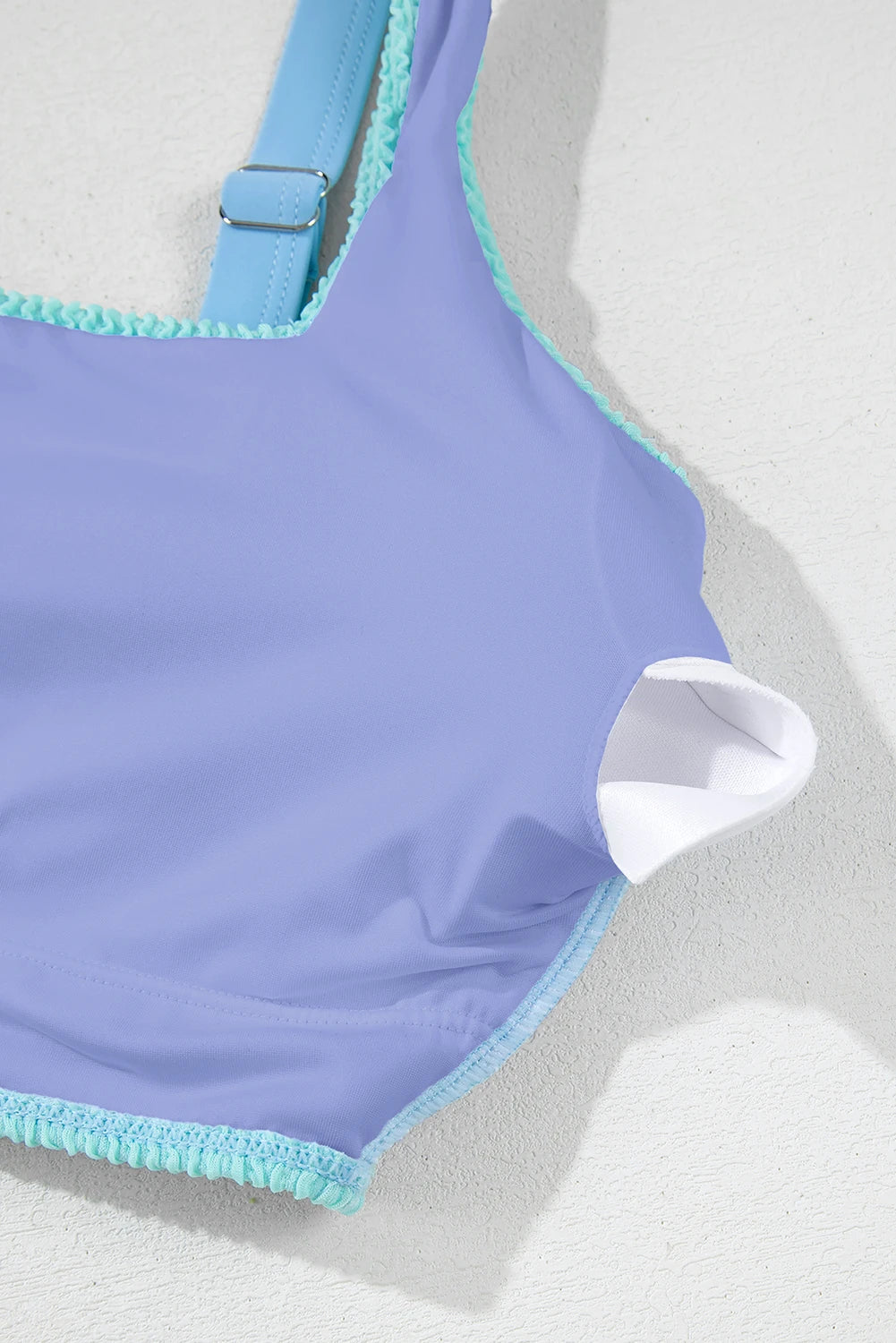 Sky Blue Corded Colorblock Square Neck Bikini Swimsuit