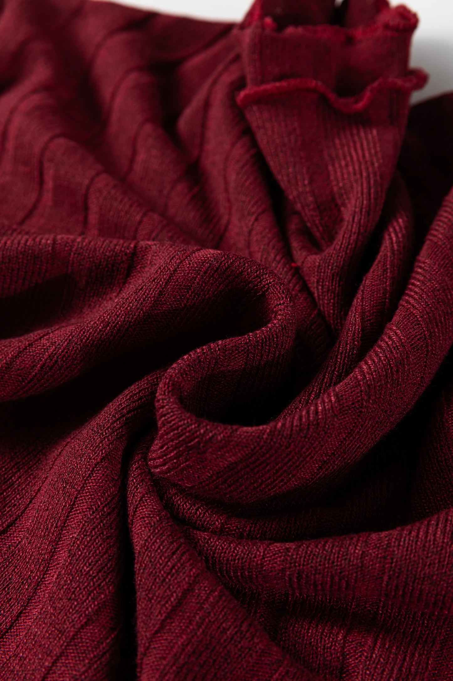 Red Dahlia Frilled Neck Ribbed Knit Patchwork Long Sleeve Mini Dress