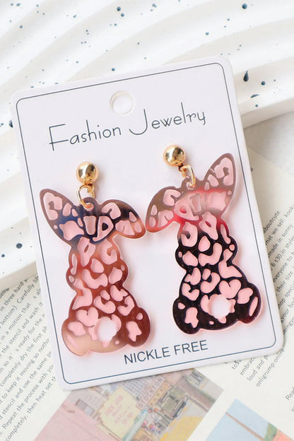 Pink Leopard Bunny Acrylic Earrings