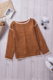 Brown Contrast Trims Knitted Loose Sweater