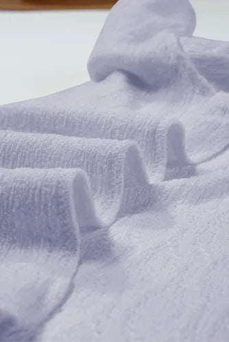 Lilac Solid Color Textured Notched Neck Puff Sleeve Blouse