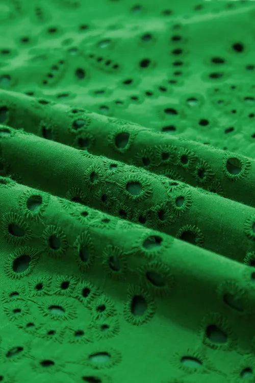 Green Solid Color Eyelet Embroidered T Shirt Mini Dress