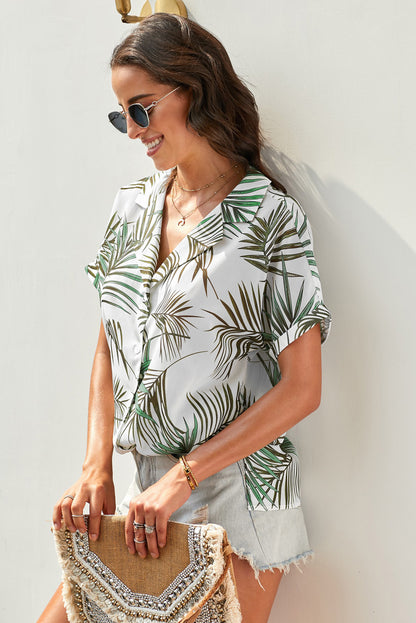 Green Printed Button Front Top
