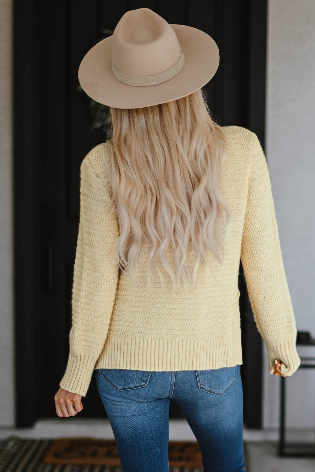 Lace Scalloped V-Neck Side Split Loose Sweater