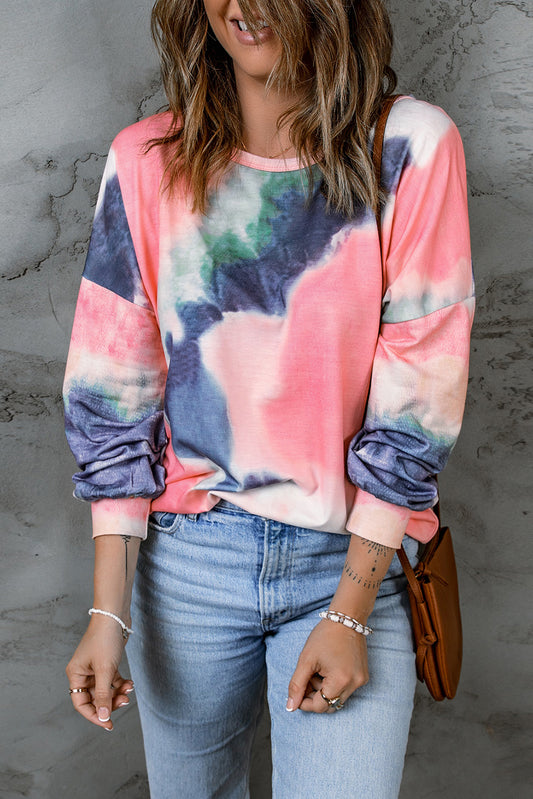 Multicolor Tie-dye Relaxed Knit Long Sleeve Top
