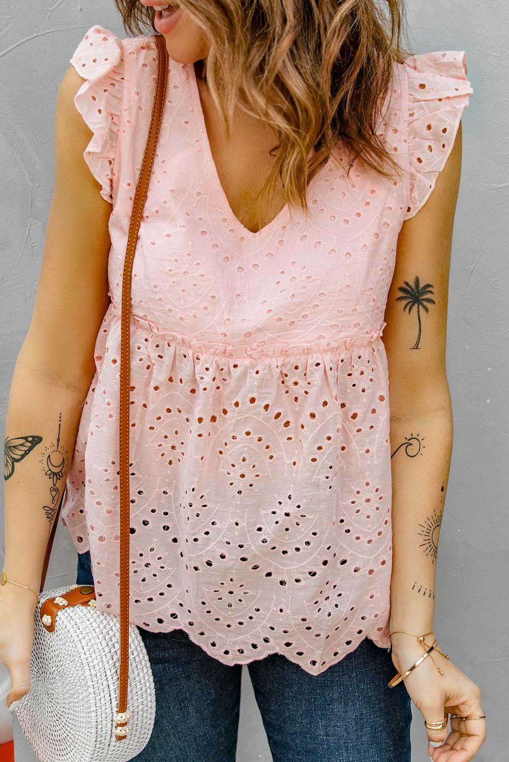 Eyelet Lace Scalloped Tank Top