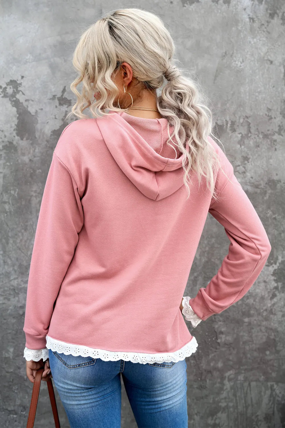 Plain Hoodie with Lace Trims