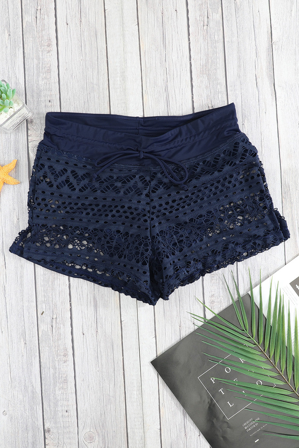 Blue Lace Shorts Attached Swim Bottom