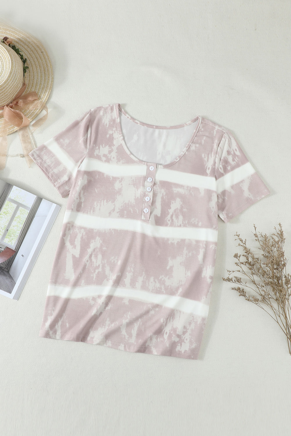 Buttoned Tie-dye Short Sleeve Top