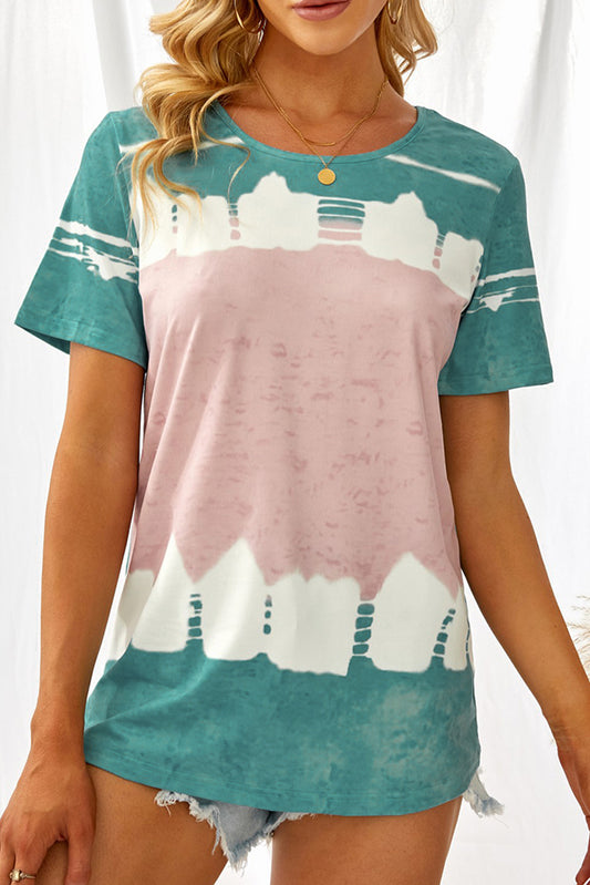 Tie-dyed Color Block Print T-shirt