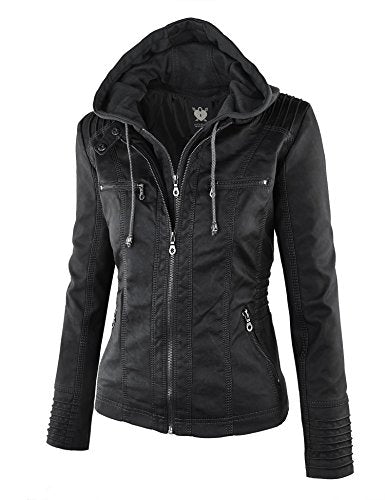 Faux Leather Jacket With Hood