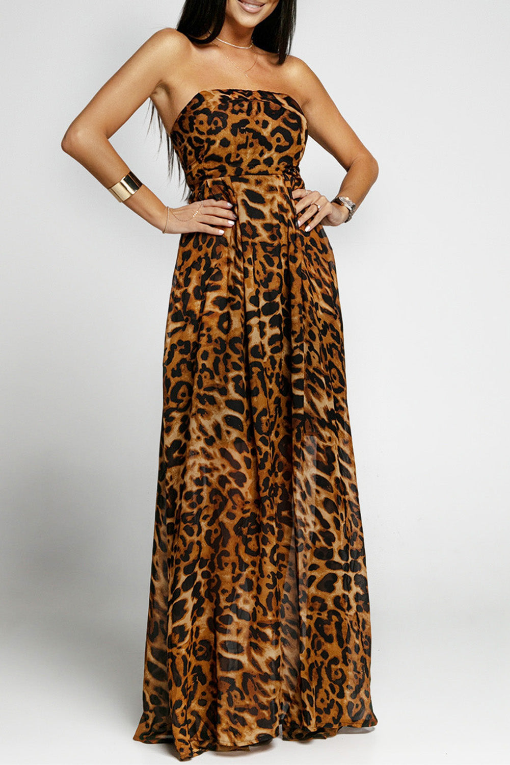INC Inc CheetahPrint Maxi Dress Medium Browns - ドレス、ブライダル