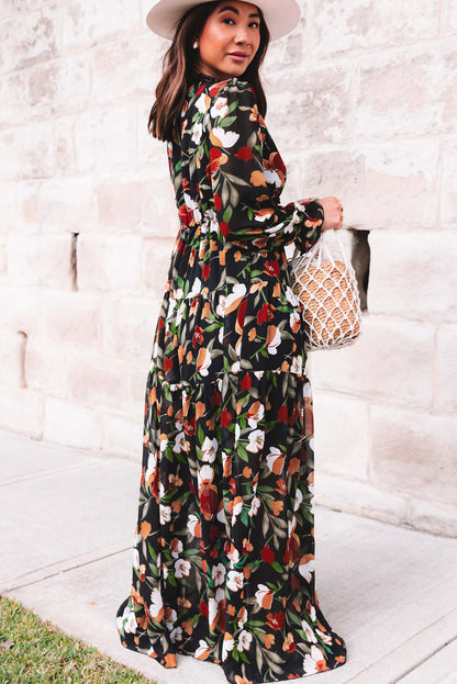 Wild Lotus Ruffle Tiered Maxi Dress