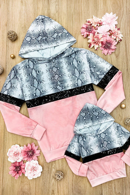 Mommy & Me Snakeskin Sequin Splicing Girl's Hoodie