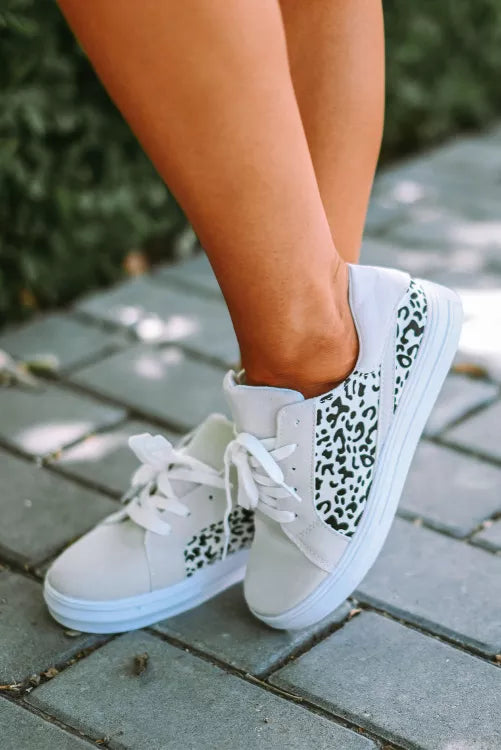 Gray Leopard Patchwork Casual Sneakers