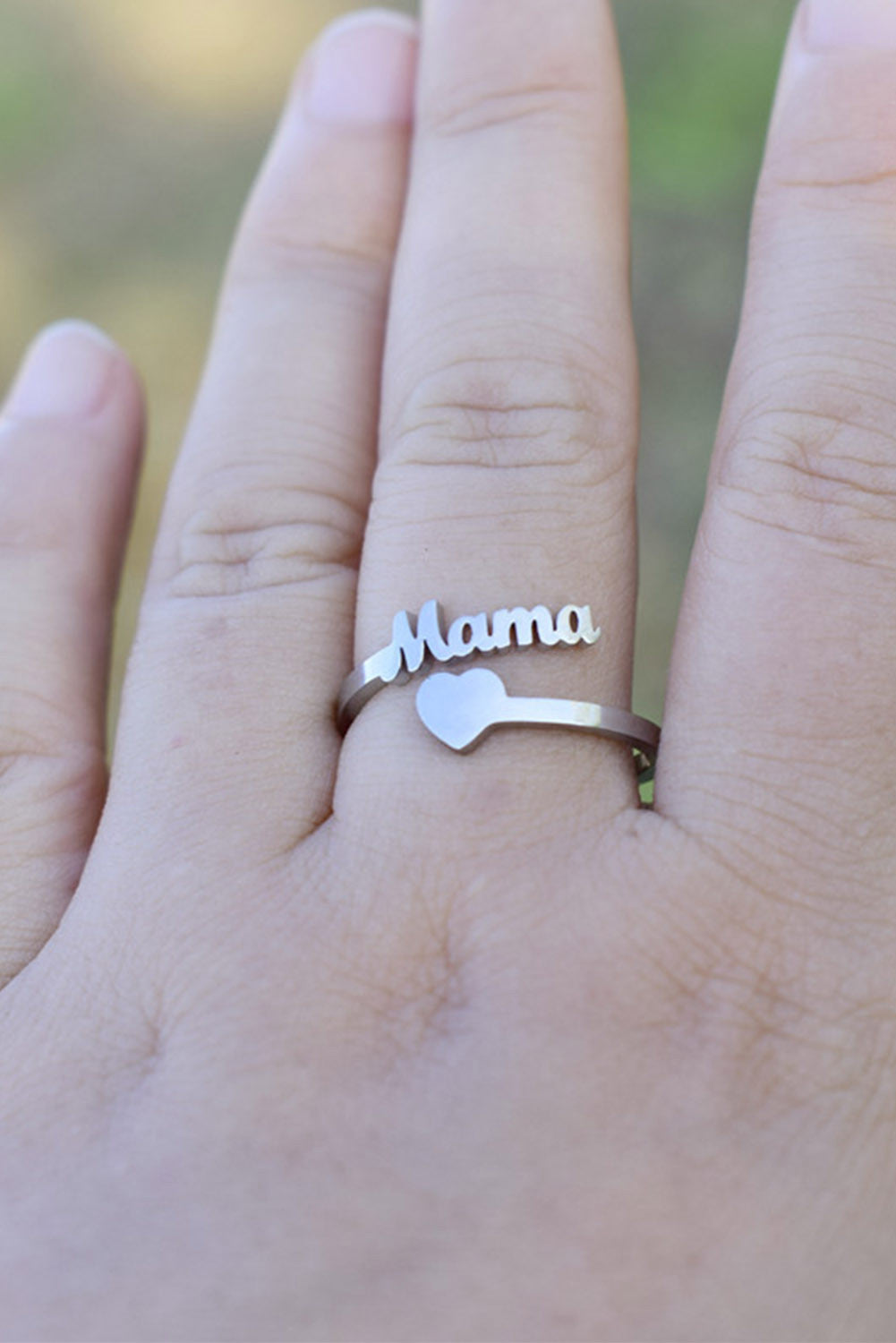 Silver Vintage Mama & Heart Ring