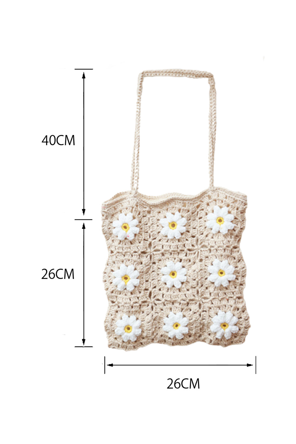 harmtty Women Shoulder Bag Crochet Heart Pattern Large Capacity Vintage  Hollow Out Handbag Tote Bag for Outdoor,Apricot 