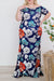 Blue Off-the-shoulder Floral Print Plus size Maxi Dress