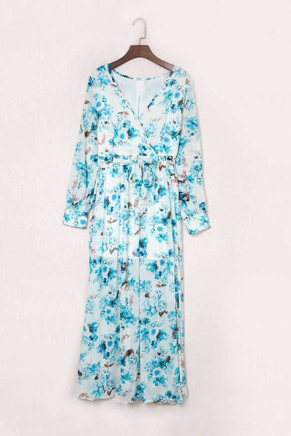 Wrap V Neck Floral Maxi Dress